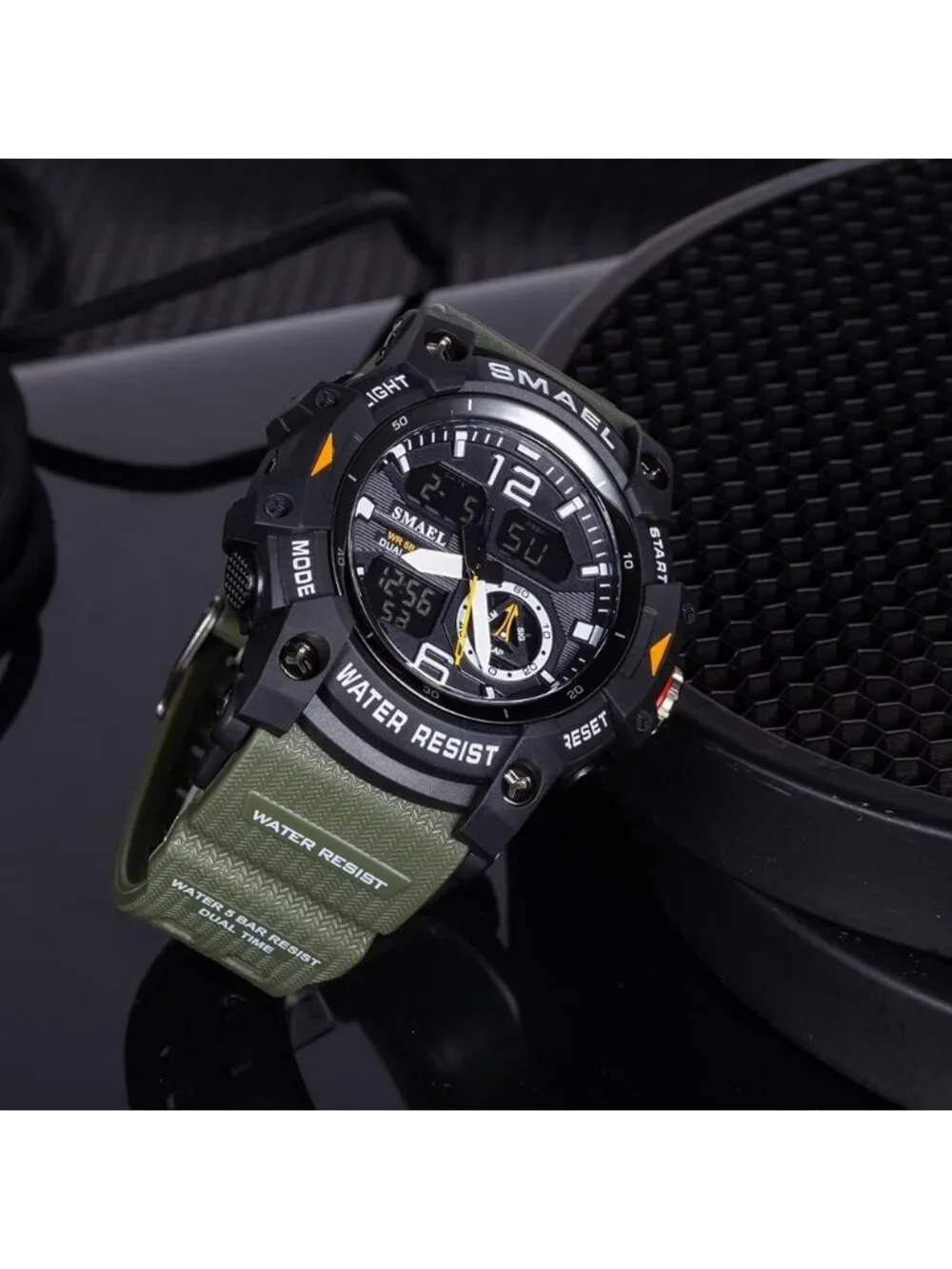 Men Army Green Analog Quartz S-Shock Waterproof Outdoor Sports LED Digital Watch